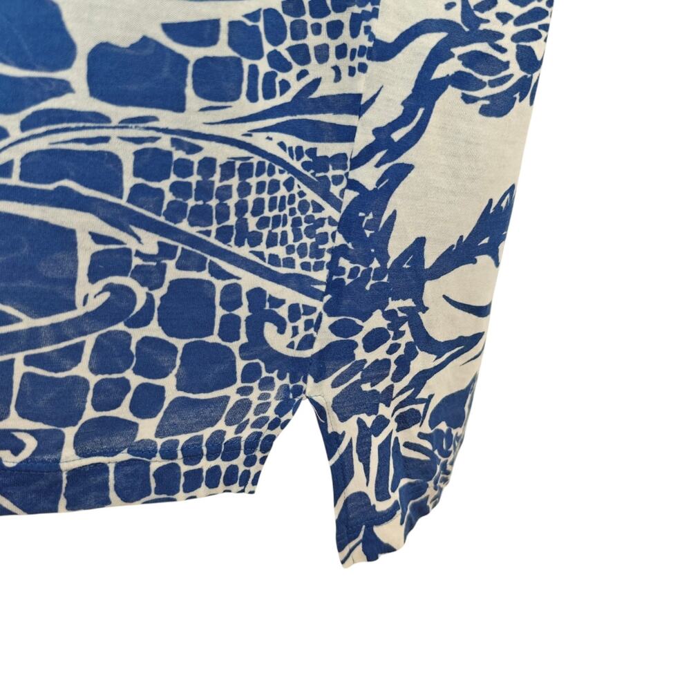 Emilio Pucci Cotton Silk Tunic Top Size 6 Blue Floral Long Sleeve Made in Italy - Picture 6 of 10